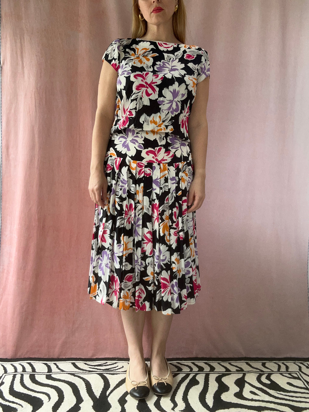 80's Floral Midi Dress