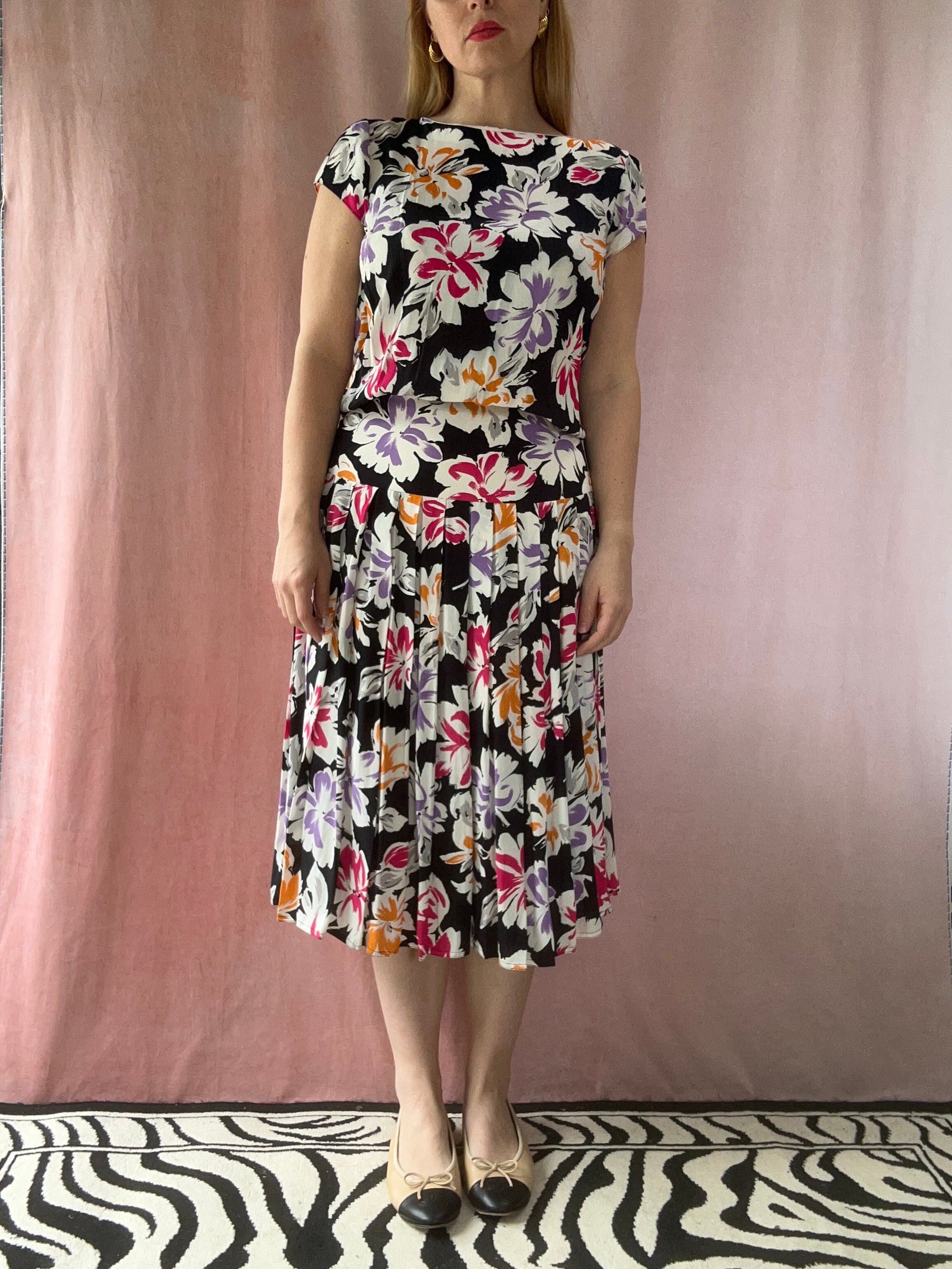 80's Floral Midi Dress