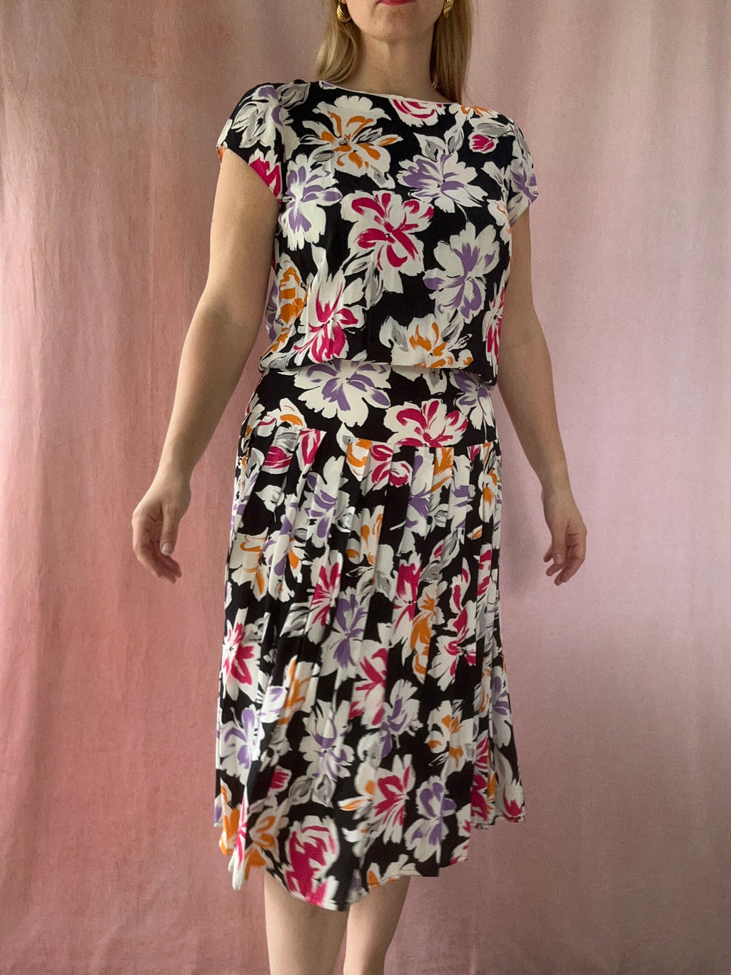 80's Floral Midi Dress