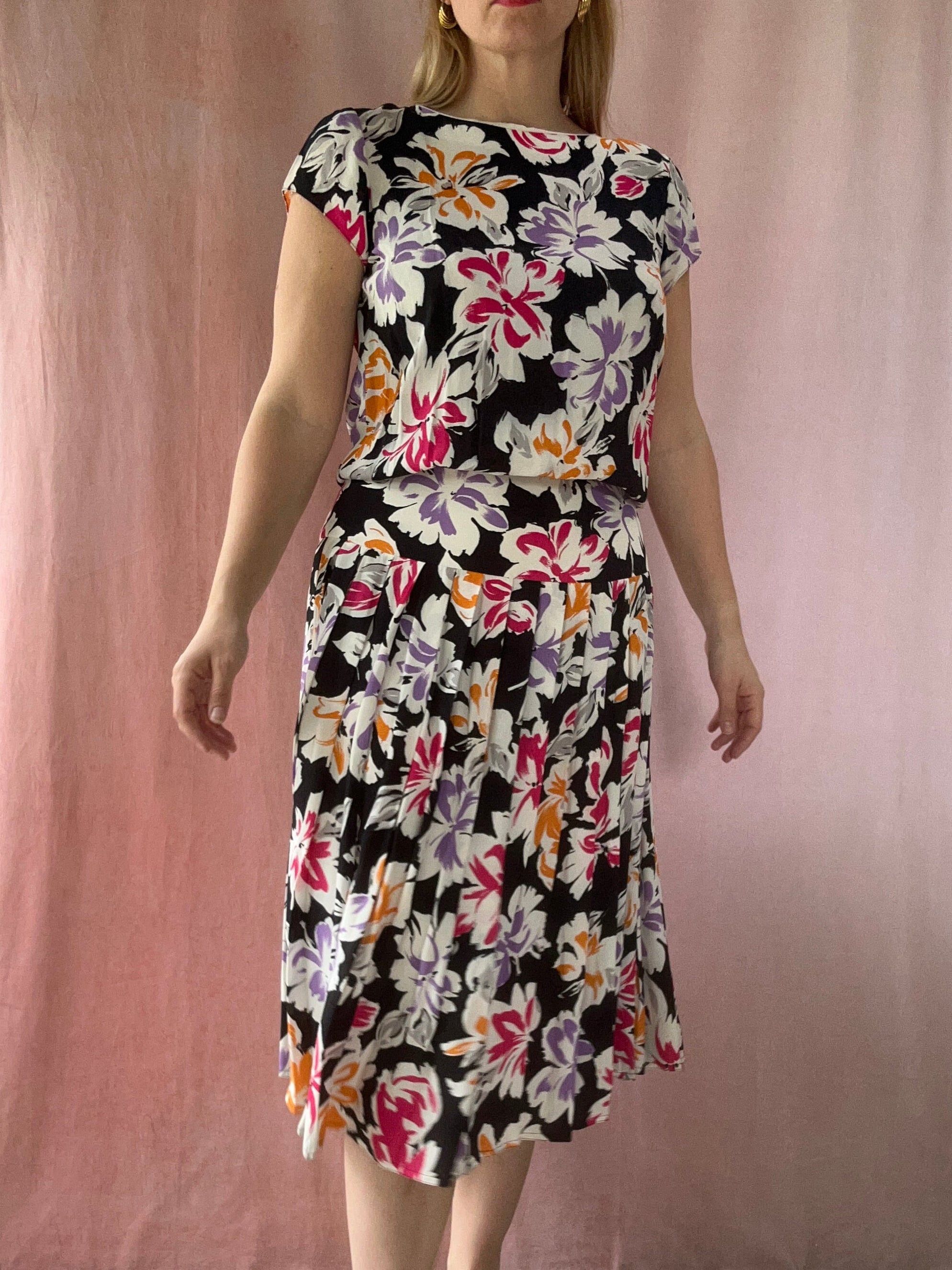 80's Floral Midi Dress